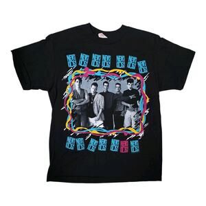 NEW KIDS ON THE BLOCK On Tour 1989 Vintage T-Shirt L Black Neon NKOTB Medium